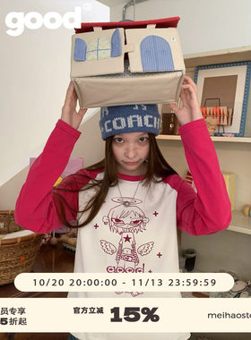 美好商店MeihaoStore「树莓酱」轻亚风玫红天使女孩插肩袖长袖T恤