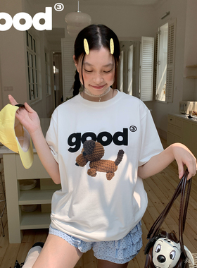 美好商店MeihaoStore毛茸茸软萌钩针基础good小狗印花短袖T恤