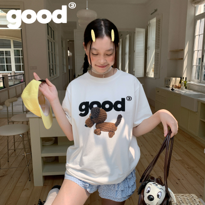 美好商店MeihaoStore毛茸茸软萌钩针基础good小狗印花短袖T恤