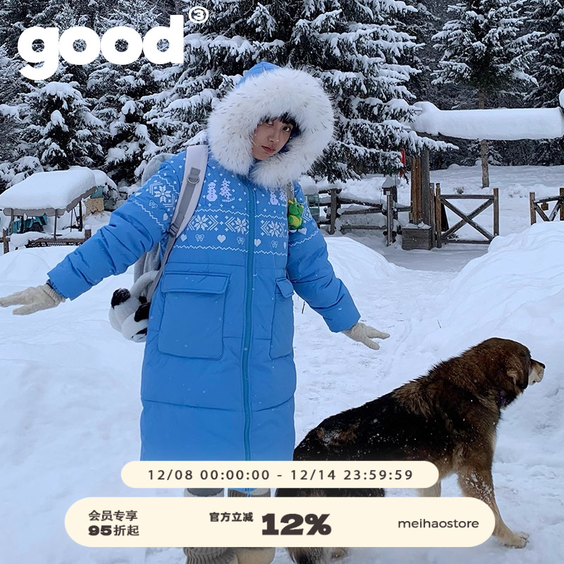 美好商店雪花图腾长款棉服