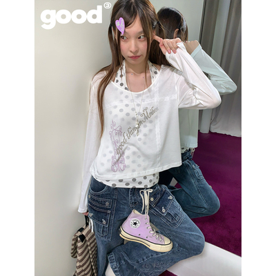 美好商店MeihaoStore「巷口的来信」双色大领口十字蕾丝长袖罩衫