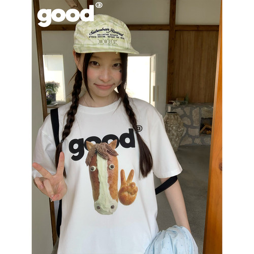 美好商店MeihaoStore「马耶」比耶面包头小马恶搞基础印花短袖T恤