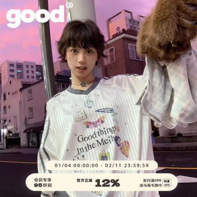 美好商店有趣图案印花V领袖T恤