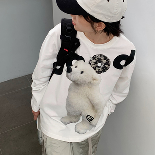 美好商店MeihaoStore北极甜甜熊good动物系列印花宽松情侣长袖 T恤