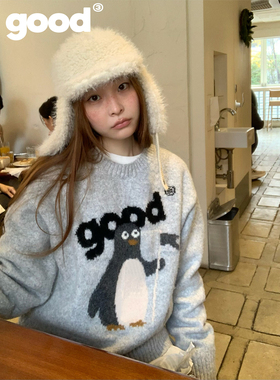 美好商店MeihaoStore「萌企GOOD」领队小企鹅灰色圆领套头毛衣