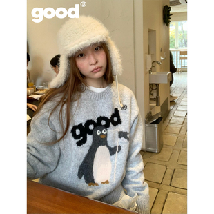 美好商店MeihaoStore「萌企GOOD」领队小企鹅灰色圆领套头毛衣