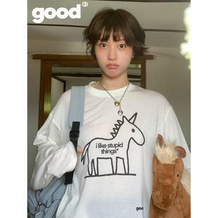 things线条独角兽半透长袖 stupid T恤 like 美好商店MeihaoStorei