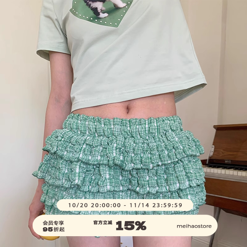 美好商店格纹泡泡蛋糕短裤