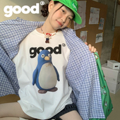 美好商店MeihaoStore目瞪口呆蓝色企鹅good全棉长袖 T恤