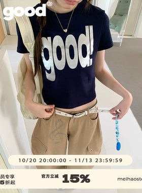 美好商店MeihaoStore「闪闪惹人爱」藏青色烫银good!正肩修身T恤