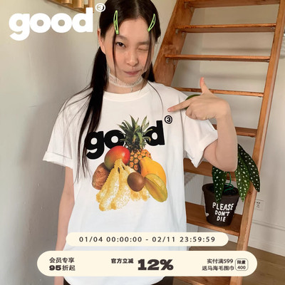 美好商店MeihaoStore多彩水果good马赛克静物印花基础短袖T恤
