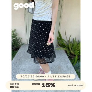 美好商店MeihaoStore「圆舞裙」黑色格纹波点双层松紧花边A字纱裙