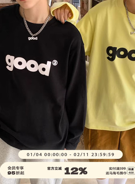 美好商店MeihaoStore六色good经典logo印花纯棉打底长袖T恤情侣款