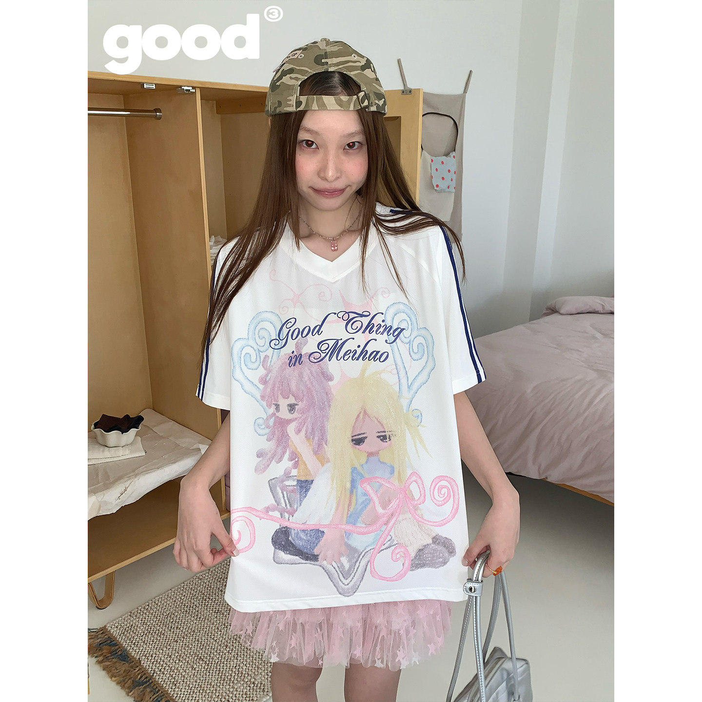 美好商店MeihaoStore「少女联盟」运动少女风手绘感亚比球衣短袖