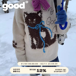 美好商店MeihaoStore栗子味小胖猫爪印基础圆领套头毛衣