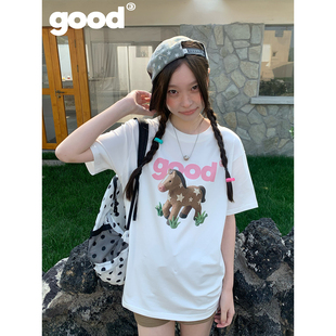 美好商店MeihaoStore「踏青出行」good粉色星星小马驹宽松短袖T恤