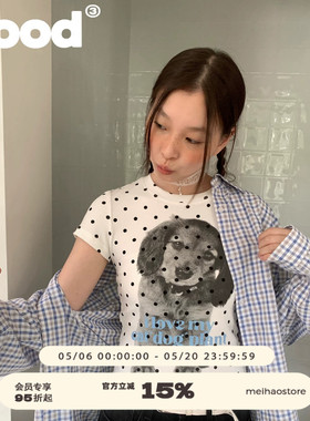 美好商店MeihaoStore[猫狗植物]系列歪头大耳波点小狗小板型T恤