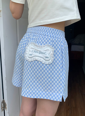 美好商店MeihaoStore清爽夏日bi备的百搭蓝白棋盘格短裤