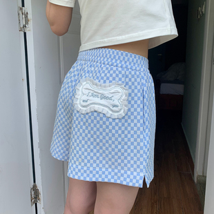 美好商店MeihaoStore清爽夏日bi备 百搭蓝白棋盘格短裤