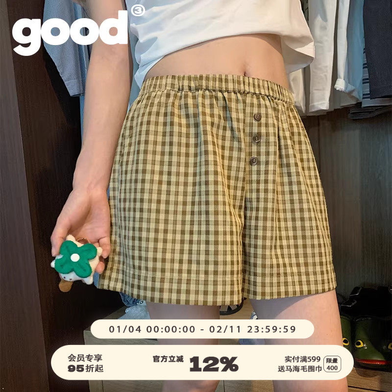 美好商店MeihaoStore花边小圈圈黄棕格子居家休闲短裤,男装,短裤,淘宝优惠券,粉丝福利购,淘宝优惠卷