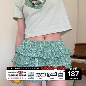 美好商店MeihaoStore看起来像短裙的绿色泡泡纱蛋糕短裤