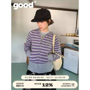 美好商店MeihaoStore「星序」轻亚风灰紫星星钉珠连帽毛衣开衫