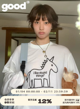 美好商店MeihaoStorei like stupid things线条独角兽半透长袖T恤