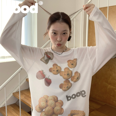 美好商店MeihaoStore爱吃甜品春季野餐网纱轻薄微透长袖T恤