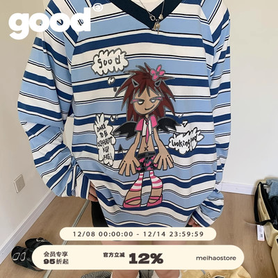 美好商店闪粉V领印花长袖T恤