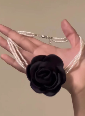 复古港风高级黑色立体玫瑰夸张花朵法式气质锁骨链