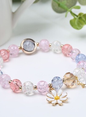 儿童女童学生花朵串珠紫色精致手链