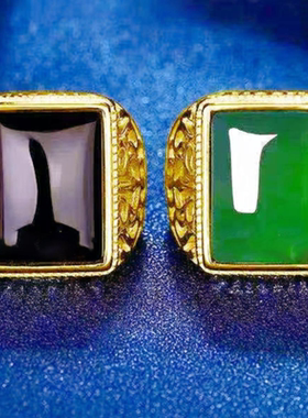 沙金色男款戒指黑戒环时尚活口可调节