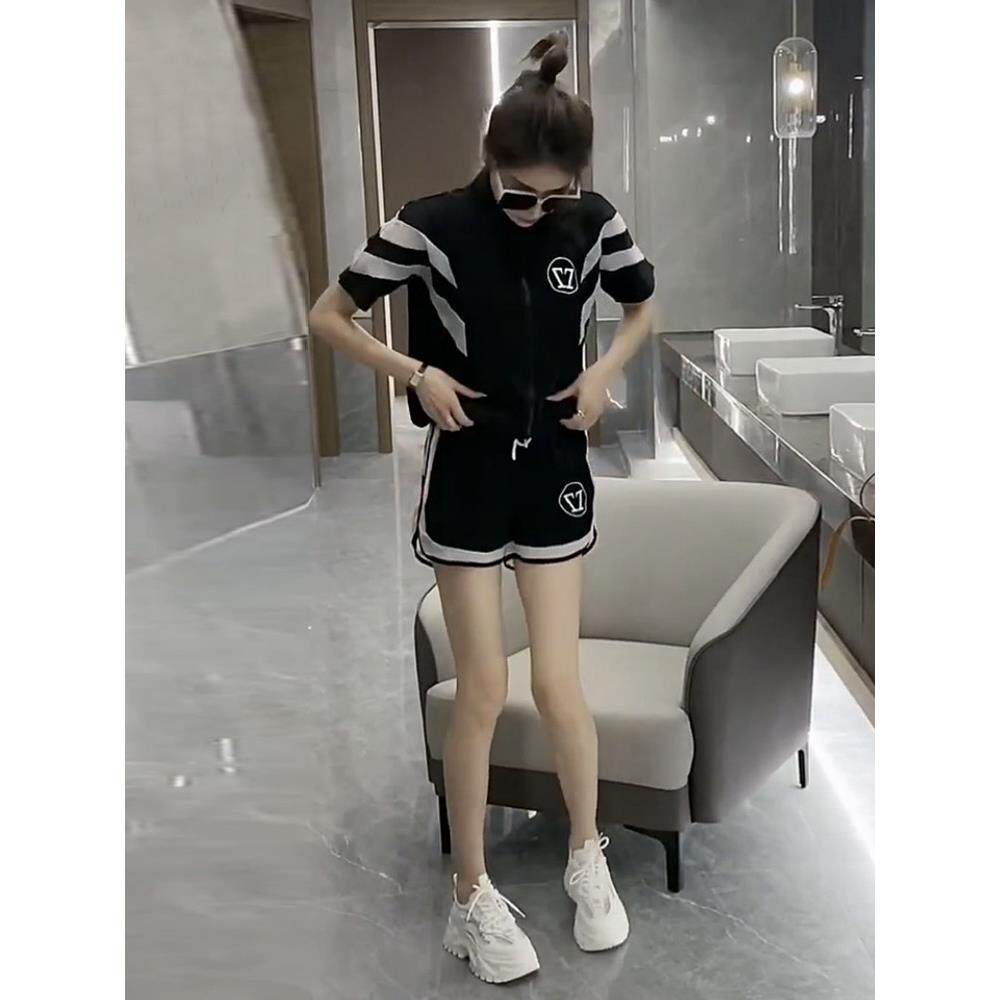 欧货短袖休闲套装女2024新款夏季小个子时尚跑步运动短裤两件套