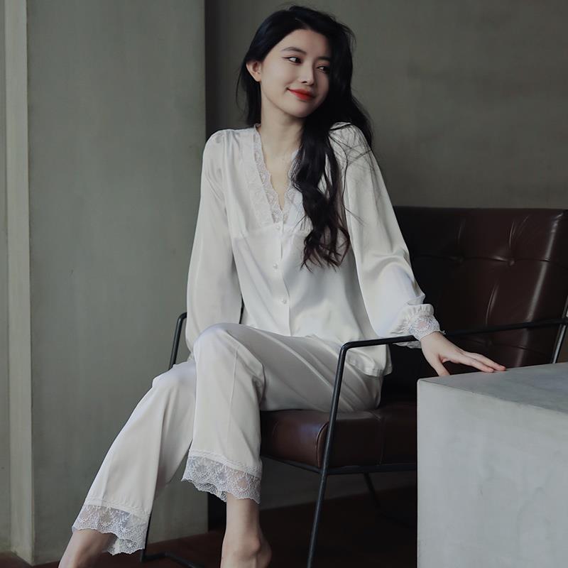 维多利亚睡衣女春秋夏冰丝绸薄款长袖高级感大码款家居服
