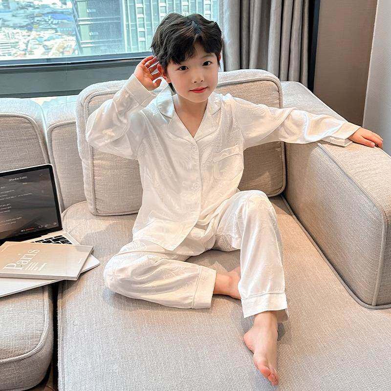 男童睡衣真丝2025春夏季新款龙年国风家居服中大儿童薄款长袖套装