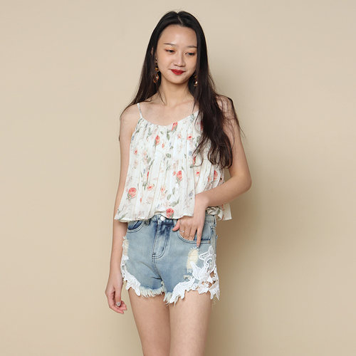 芷尘露背印花百搭吊带背心