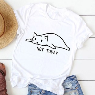 not today cat print women t shirts funny kitty shirts tops