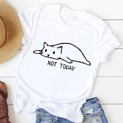 not today cat print women t shirts funny kitty shirts tops