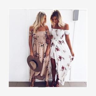 Summer Dress Off Shoulder Floral Print Women Maxi Dresses