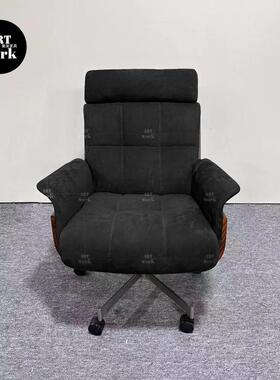 意式极简轻奢真皮高背书椅现代简约不锈钢升降旋转单人极简电脑椅