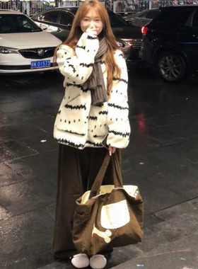 费尔岛风白色内里毛绒羊羔毛宽松显瘦加绒冬季外套毛毛拉链上衣女