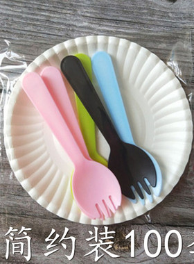 100套圆形长形盘一次性生日蛋糕刀叉纸碟蛋糕刀叉纸盘