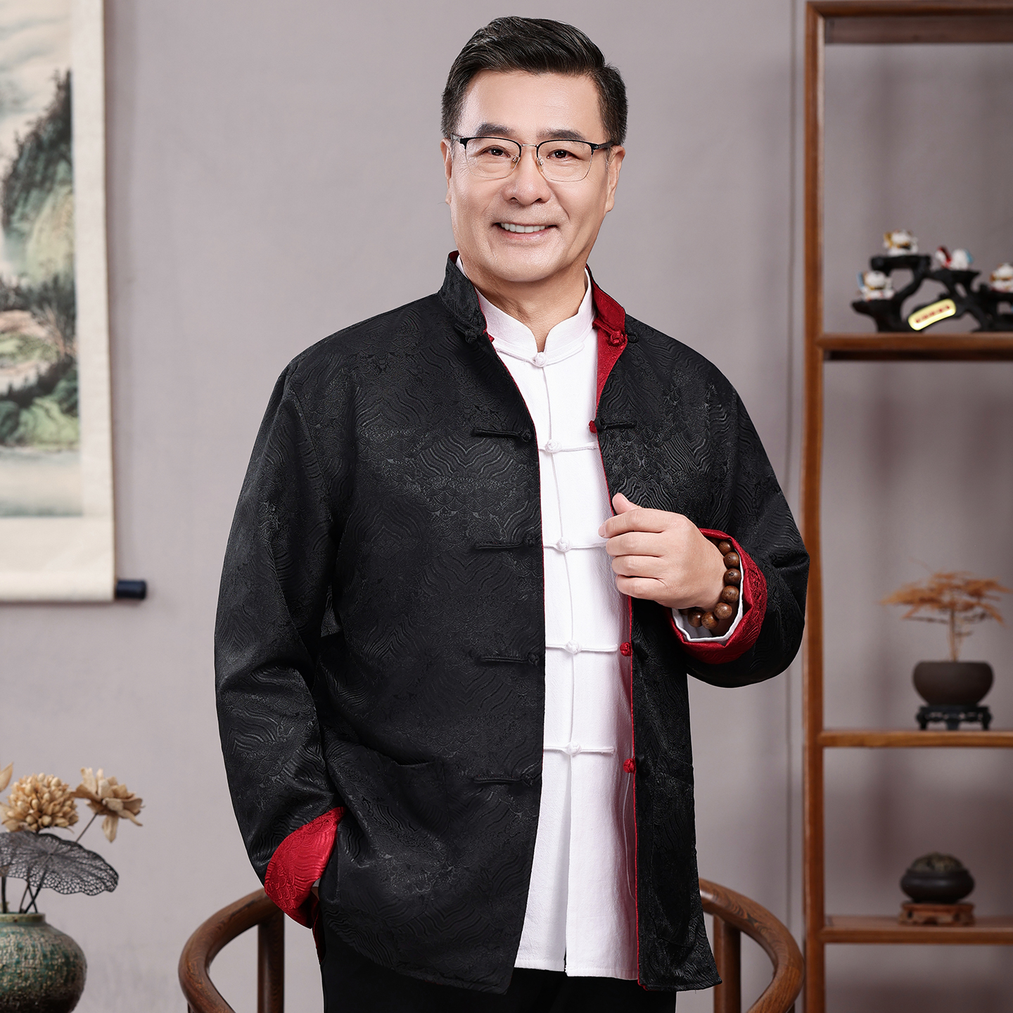 唐装男中老年爸爸装春秋外套爷爷过寿生日双面穿套装中国风婚礼服