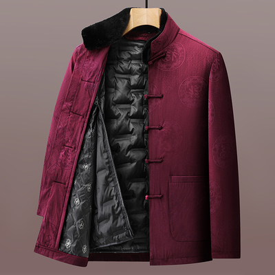 唐装男中老年爸爸冬装加厚脱卸内胆羽绒服爷爷婚宴装寿星老人衣服