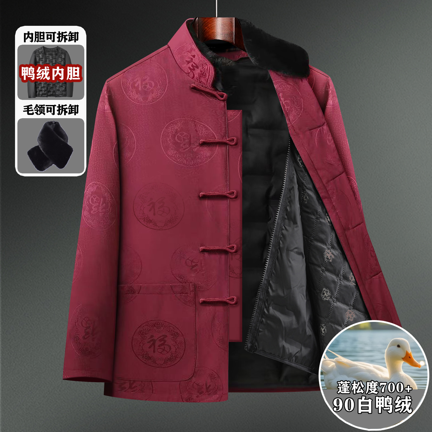 唐装男中老年爸爸冬装脱卸内胆羽绒服爷爷生日婚宴装寿星老人衣服