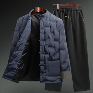 中国风男装冬季加厚羽绒服中老年男士唐装爷爷装中式盘扣爸爸外套