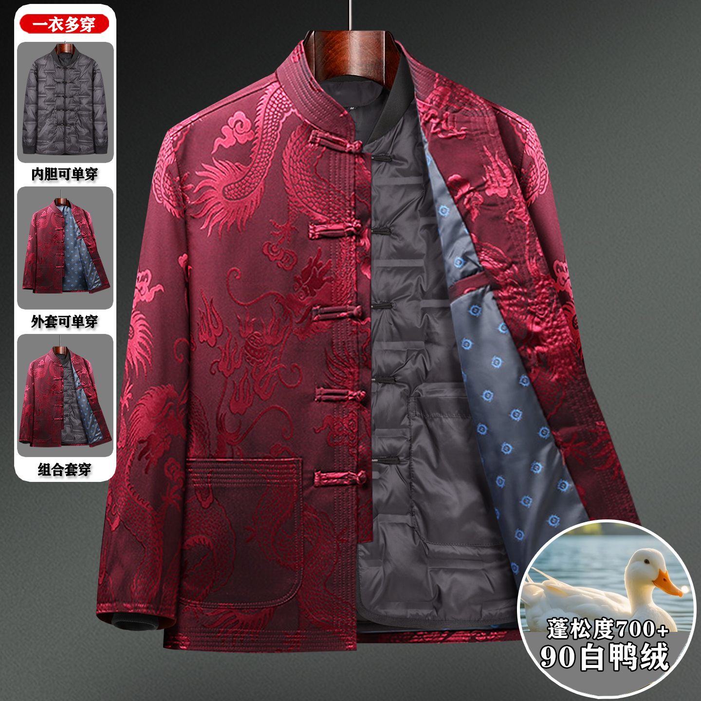 唐装男款中老年人爸爸装冬季可脱卸内胆羽绒服爷爷喜庆生日祝寿装