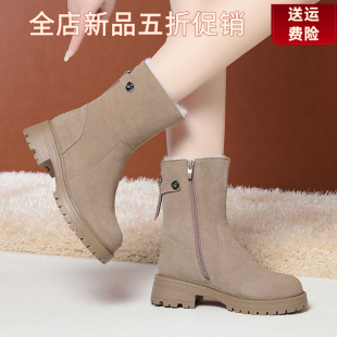 妮甸蜘蛛王冠真皮翻毛皮短靴女真皮妈妈棉鞋冬季加绒羊糕毛一体绒