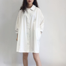 中长款白色简约港风夏季宽松衬衫1