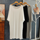 下摆开叉过膝宽松大码 莫代尔中长款 T恤睡裙薄女夏秋季 睡衣孕妇裙